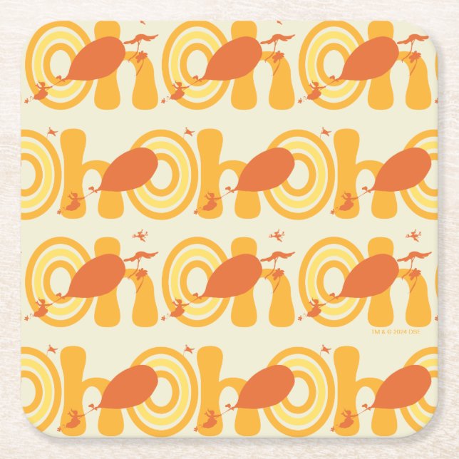 Oh, the Places You'll Go | Orange Text Pattern Square Paper Coaster (Front)