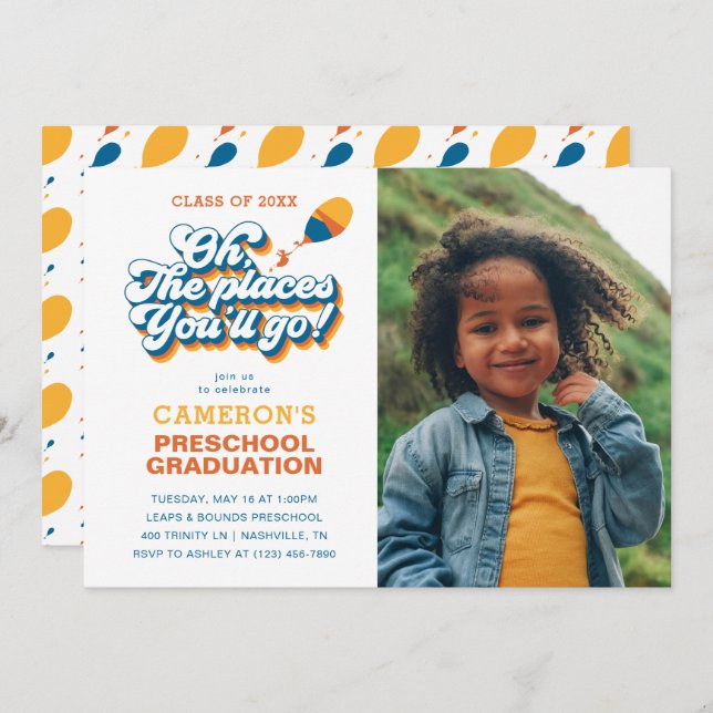 Oh, The Places You'll Go! Retro Graduation Photo Invitation (Front/Back)