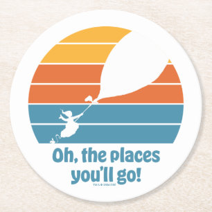 Oh, The Places You'll Go! Retro Sunset Round Paper Coaster