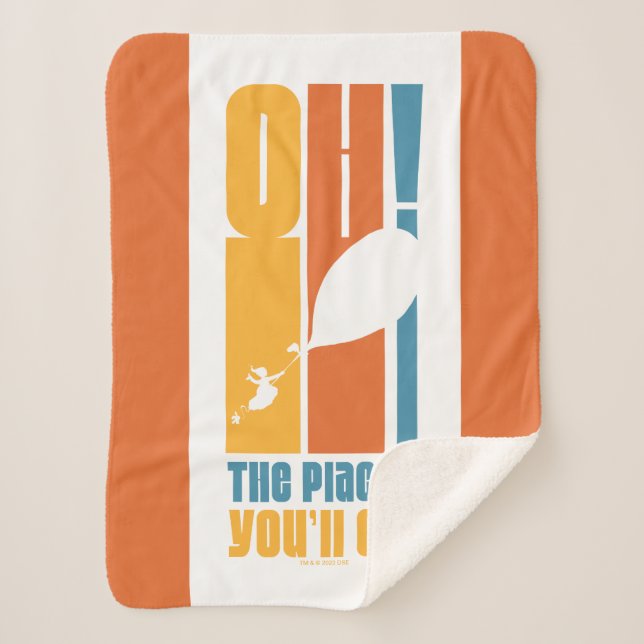 Oh, The Places You'll Go! Tall Retro Typography Sherpa Blanket (Front)