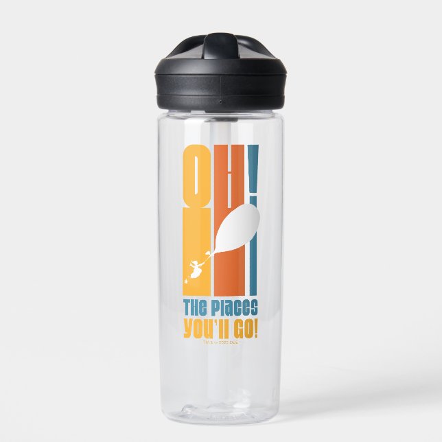 Oh, The Places You'll Go! Tall Retro Typography Water Bottle (Front)
