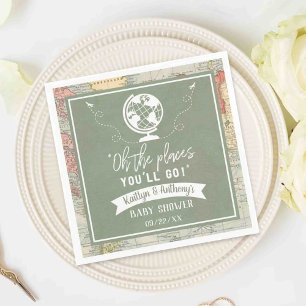 "Oh The Places You'll Go!" Travel Map Baby Shower Napkin
