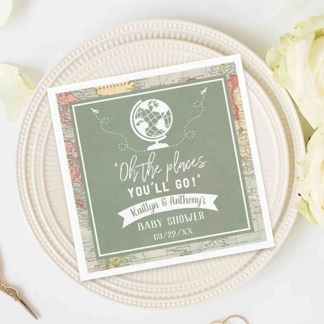 "Oh The Places You'll Go!" Travel Map Baby Shower Napkin (Creator Uploaded)