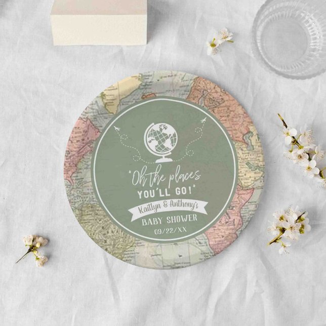 "Oh The Places You'll Go!" Travel Map Baby Shower Paper Plate (Creator Uploaded)
