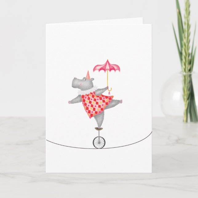 Oh what a circus! hippo unicycle tightrope card (Front)