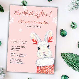 Oh What A Fun Winter Pink First 1st Birthday Invitation