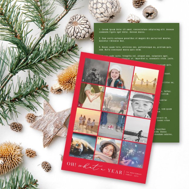 Oh! What A Year In Review Modern 20 Photo Collage Holiday Card (Creator Uploaded)