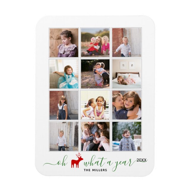 Oh what a year in review photo collage green, red magnet (Vertical)