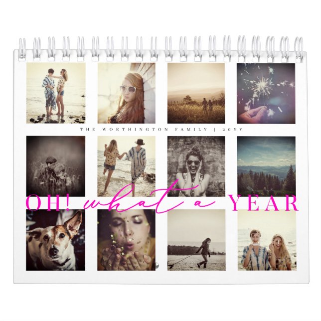 Oh What A Year Modern Minimalist 12 Photo Collage Calendar (Cover)