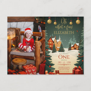 Oh What Fun 1st Birthday Photo Christmas  Postcard