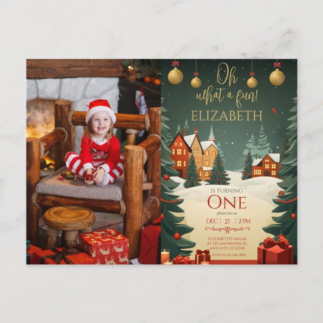 Oh What Fun 1st Birthday Photo Christmas  Postcard (Front)