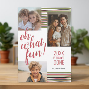 Oh What Fun - 20XX is Almost Done - red 3 Photo Holiday Card