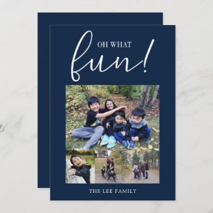 Oh What Fun 5 Photo Collage Navy Blue Christmas Holiday Card