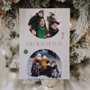 Oh What Fun Beige Arch Frame 3 Photo Holiday Card