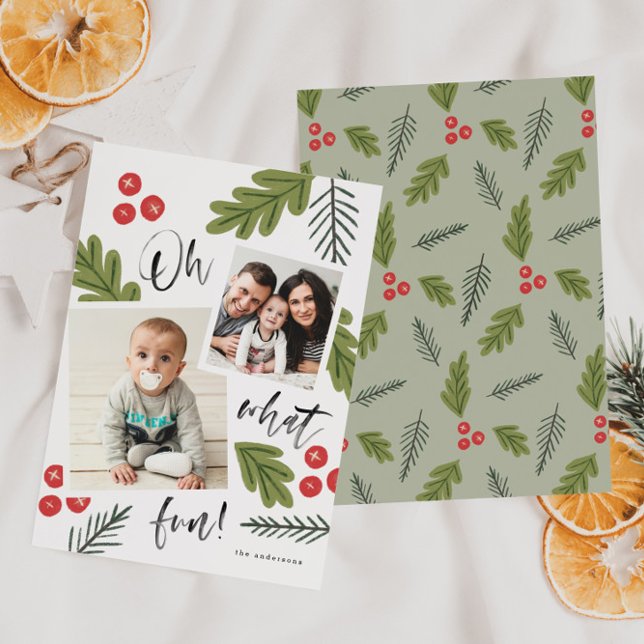 Oh What Fun Berry Snapshot Multi-Photo Holiday Card (Creator Uploaded)