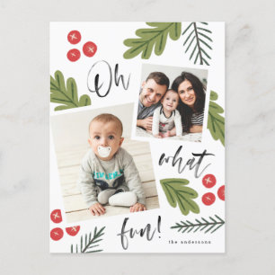 Oh What Fun Berry Snapshot Multi-Photo Holiday Postcard