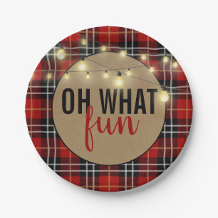 OH WHAT FUN Black/Red Plaid Paper Plate