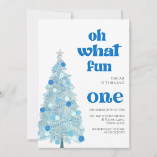 Oh what fun Blue tree christmas Boy birthday  Invitation