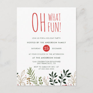 Oh What Fun! Botanical Holiday Party Invitation Postcard