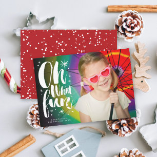 Oh What Fun Brush Script Sparkling Stars Fun Photo Holiday Card