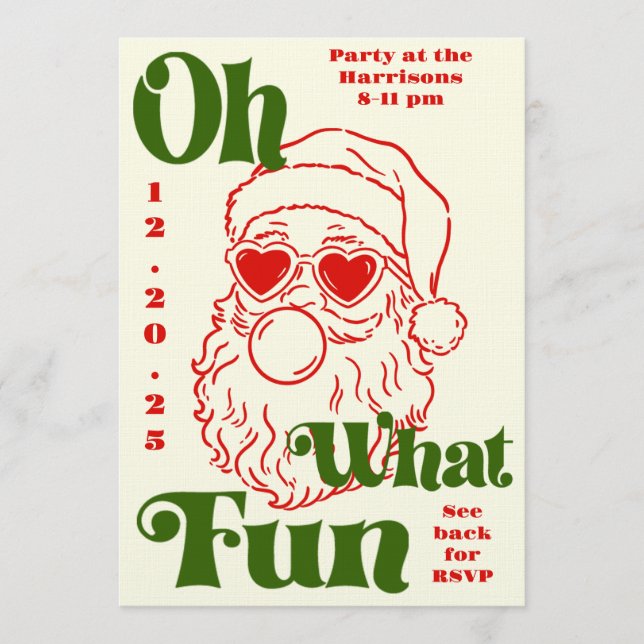 Oh What Fun Bubblegum Santa Holiday Party Invitation (Front)