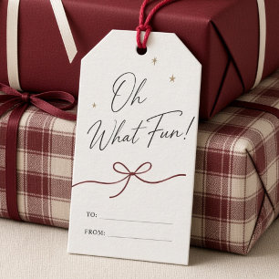 Oh What Fun Burgundy Bow Christmas Script Gift Tags