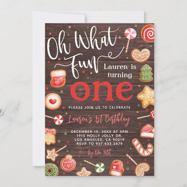 Oh What Fun Christmas 1st Birthday Invitation (Front)