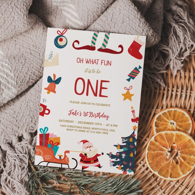 Oh What Fun Christmas 1st Birthday Invitation (Creator Uploaded)