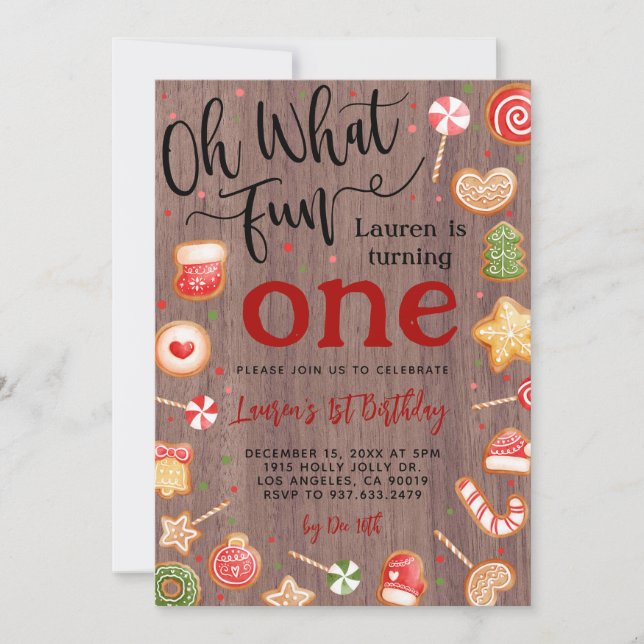 Oh What Fun Christmas 1st Birthday Invitation (Front)
