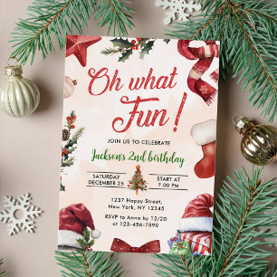 Oh What Fun Christmas 2nd Birthday Party Invitation