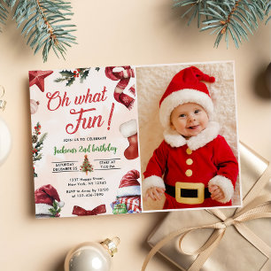 Oh What Fun Christmas 2nd Birthday Party Photo Invitation