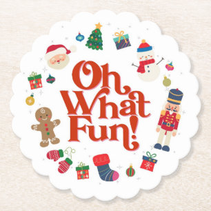 Oh What Fun Christmas Birthday Paper Coaster