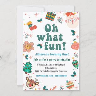 Oh What Fun Christmas Birthday Paty Invitation