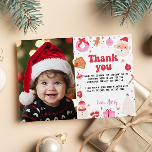 Oh What Fun Christmas Birthday Photo Thank You Card