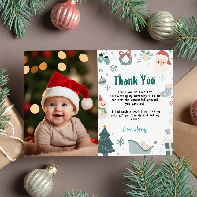 Oh What Fun Christmas Birthday Photo Thank You Card (Creator Uploaded)