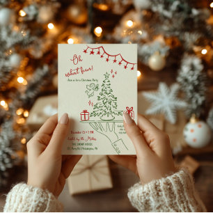 Oh what fun Christmas Cocktail Party hand drawn Announcement