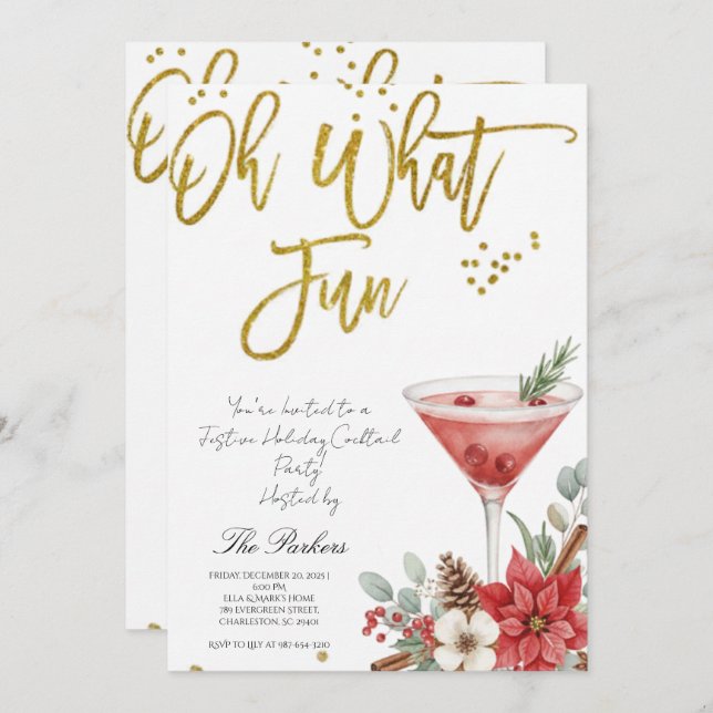 Oh What Fun Christmas Cocktail Party Invitation (Front/Back)