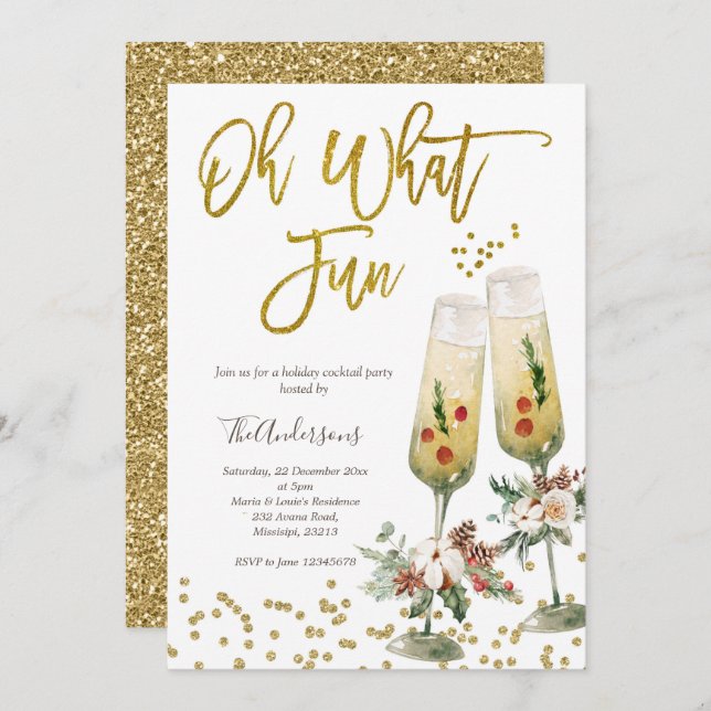Oh What Fun Christmas Cocktail Party Invitation (Front/Back)