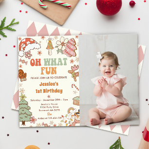Oh What Fun! Christmas Cookie 1st Birthday Photo Invitation