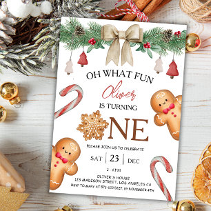 Oh What Fun   Christmas Cookies 1st Birthday Invitation