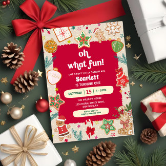 Oh What Fun Christmas Cookies 1st Birthday Party Invitation
