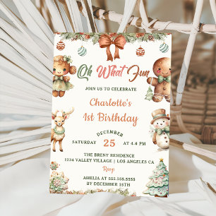 Oh What Fun Christmas Cookies 1st Birthday Party Invitation