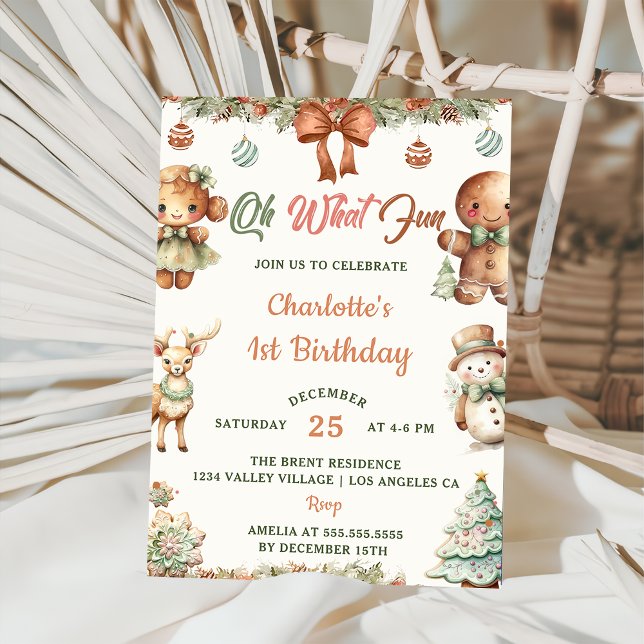 Oh What Fun Christmas Cookies 1st Birthday Party Invitation (Creator Uploaded)