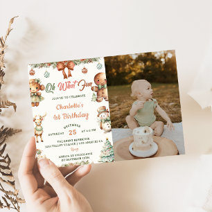 Oh What Fun Christmas Cookies 1st Birthday Photo Invitation
