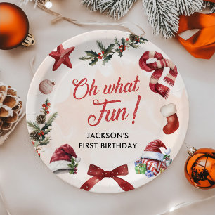 Oh What Fun Christmas First Birthday Party Paper Plate