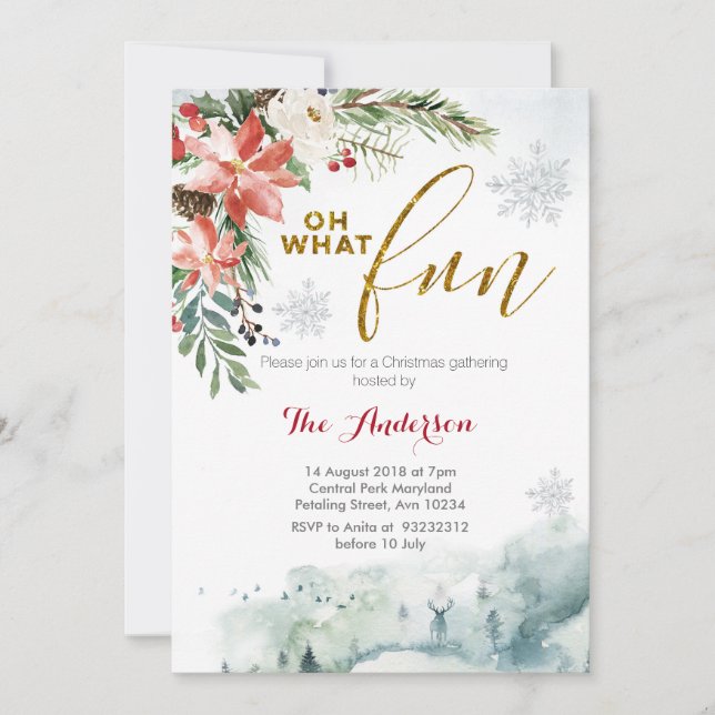 Oh What Fun Christmas Floral Invitation (Front)