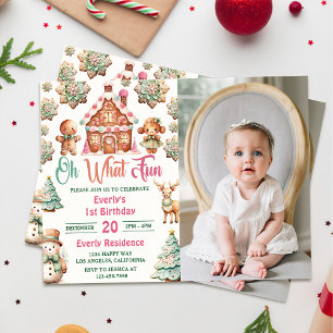 Oh What Fun Christmas Gingerbread Cookies Birthday Invitation