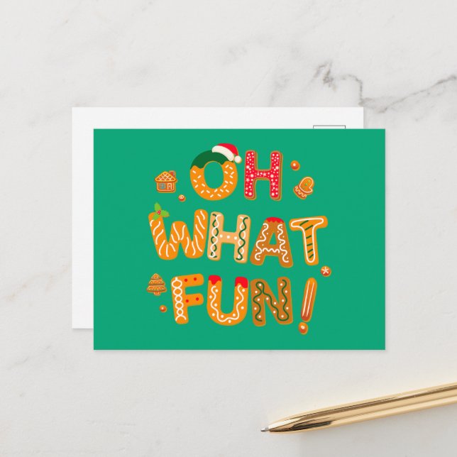Oh What Fun Christmas Gingerbread Cookies Postcard (Front/Back In Situ)