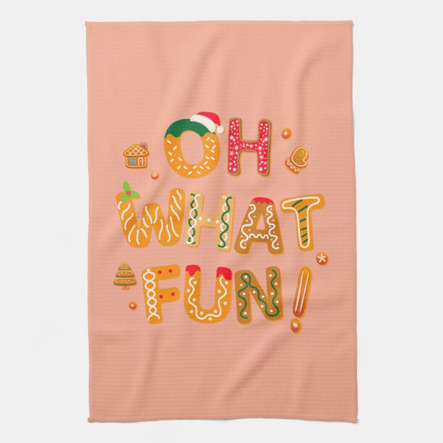 Oh What Fun Christmas Gingerbread Cookies Tea Towel (Vertical)