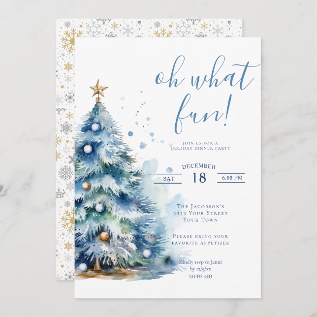 Oh What Fun Christmas Holiday Dinner Party Invitation (Front/Back)